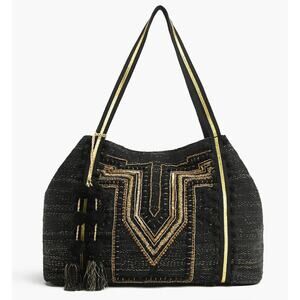 NWT America & Beyond Embellished Tote Black Limo Embellished Shoulder Bag